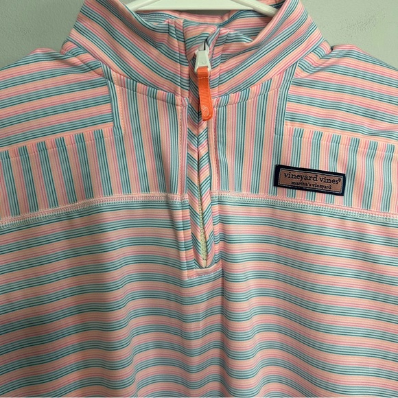 Vineyard Vines Girls Performance Sankaty Shep Pink Blue Striped Shirt Size 10/12 - Picture 3 of 6